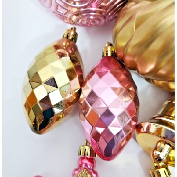 Pink Gold Round Snowflakes Bells Ornaments 18 Pc Christmas‎ Shabby Chic NEW - Picture 5 of 9